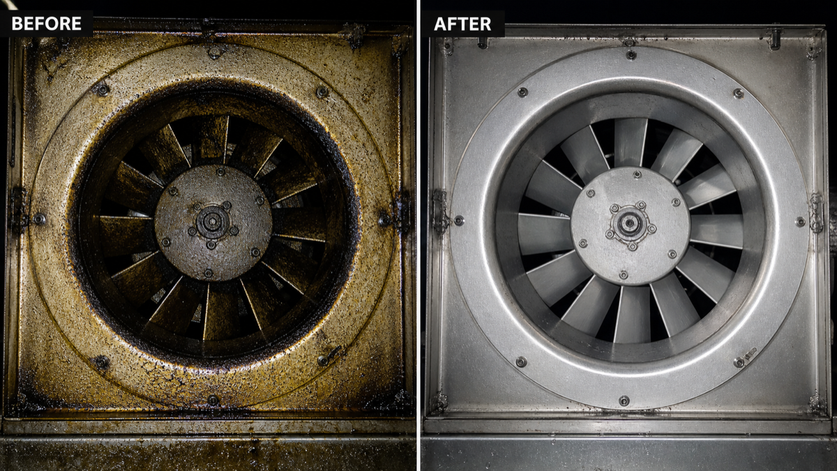 Kitchen hood before and after ProClean cleaning