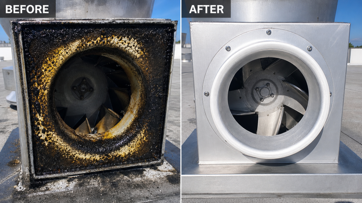 Kitchen hood before and after ProClean cleaning